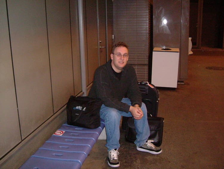 Mark fresh off a flight from Sydney to Tokyo on his first trip with Adobe in 2004.